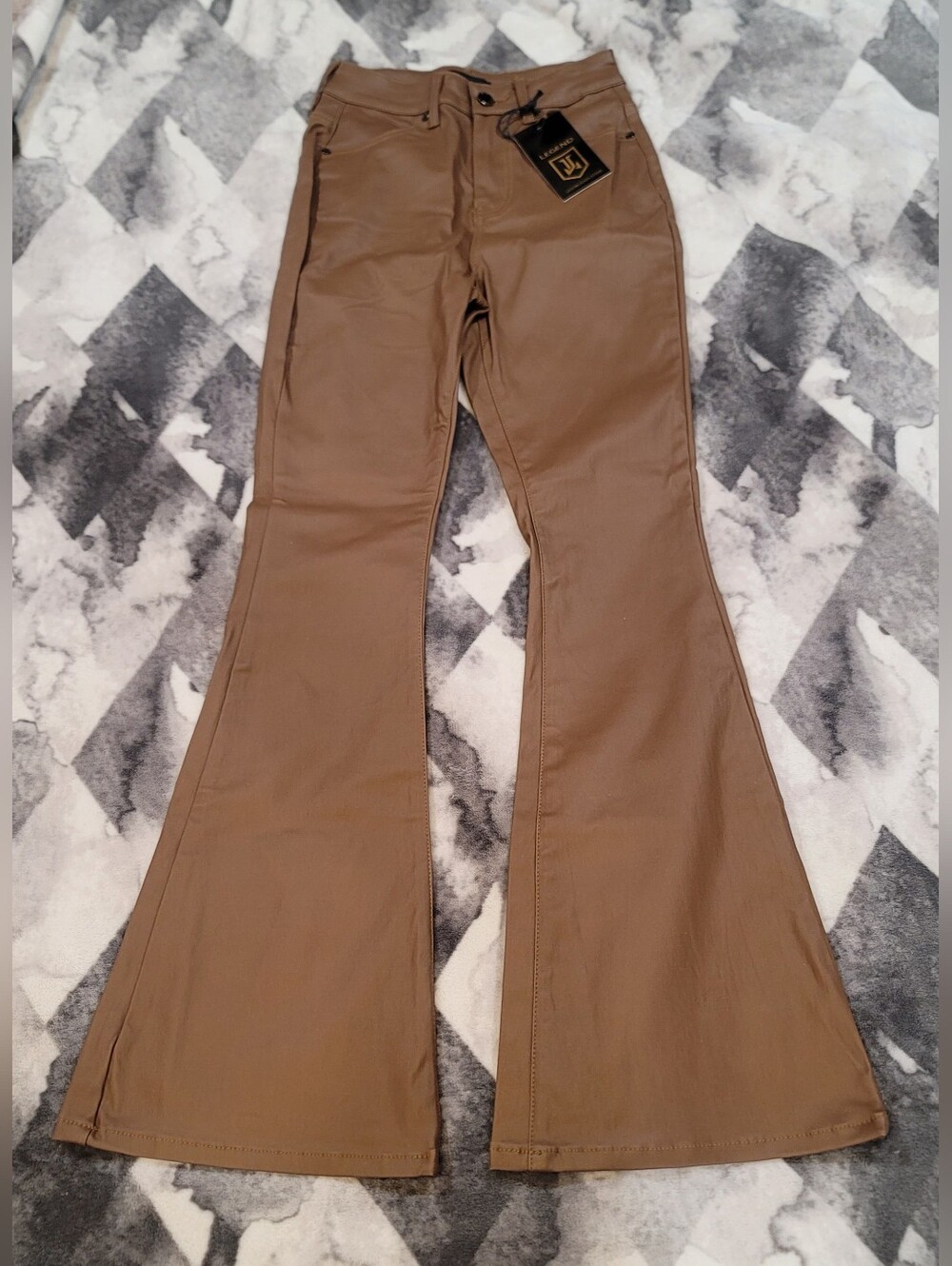 High-Rise Flared Women’s Jeans in Brown Faux Leather
